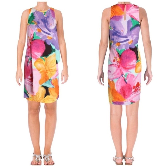 Lauren Ralph Lauren Women's Floral Print Crepe Shift Dress Sz 8 - Picture 1 of 7